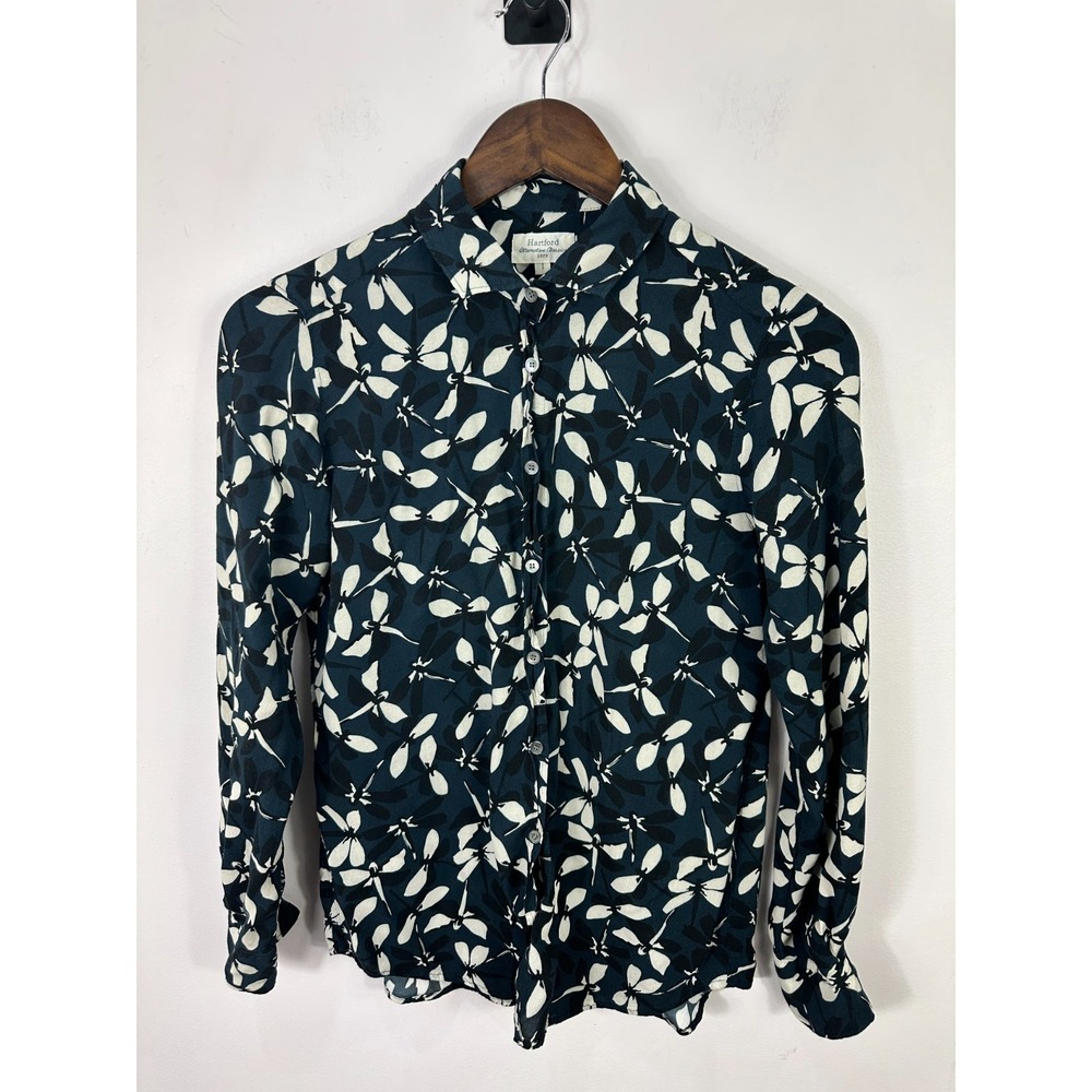 Hartford Alternative Classics 1979 Floral Shirt Womens 1 Blue Leaf Modern Boho